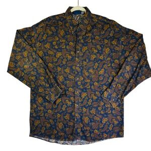 Bon Homme Vintage USA Made Paisley Floral Button Down Shirt Mens Large Cotton